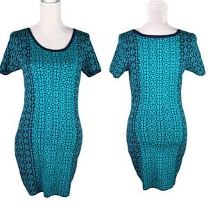 Romeo + Juliet Couture Sweater Dress M Teal Navy Geometric Print